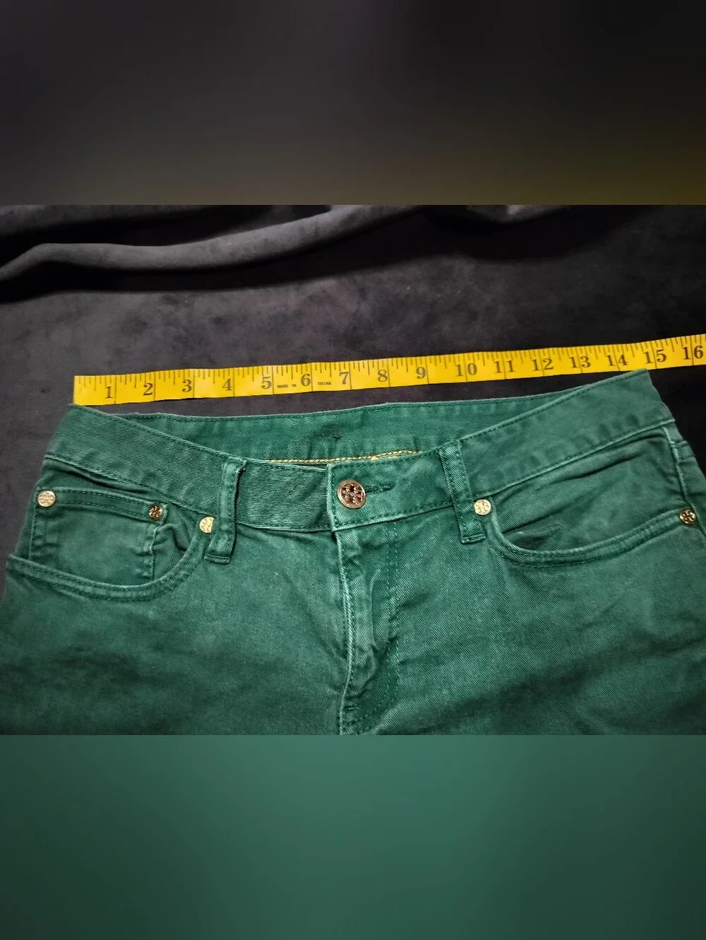Tory Burch Ivy Super Skinny Denim Stretch Jeans Emerald Green Size 27